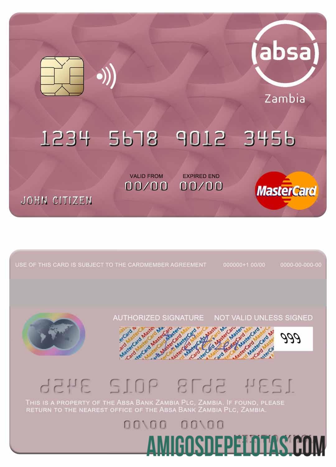 Zâmbia Absa Bank Zâmbia Plc Mastercard amostra